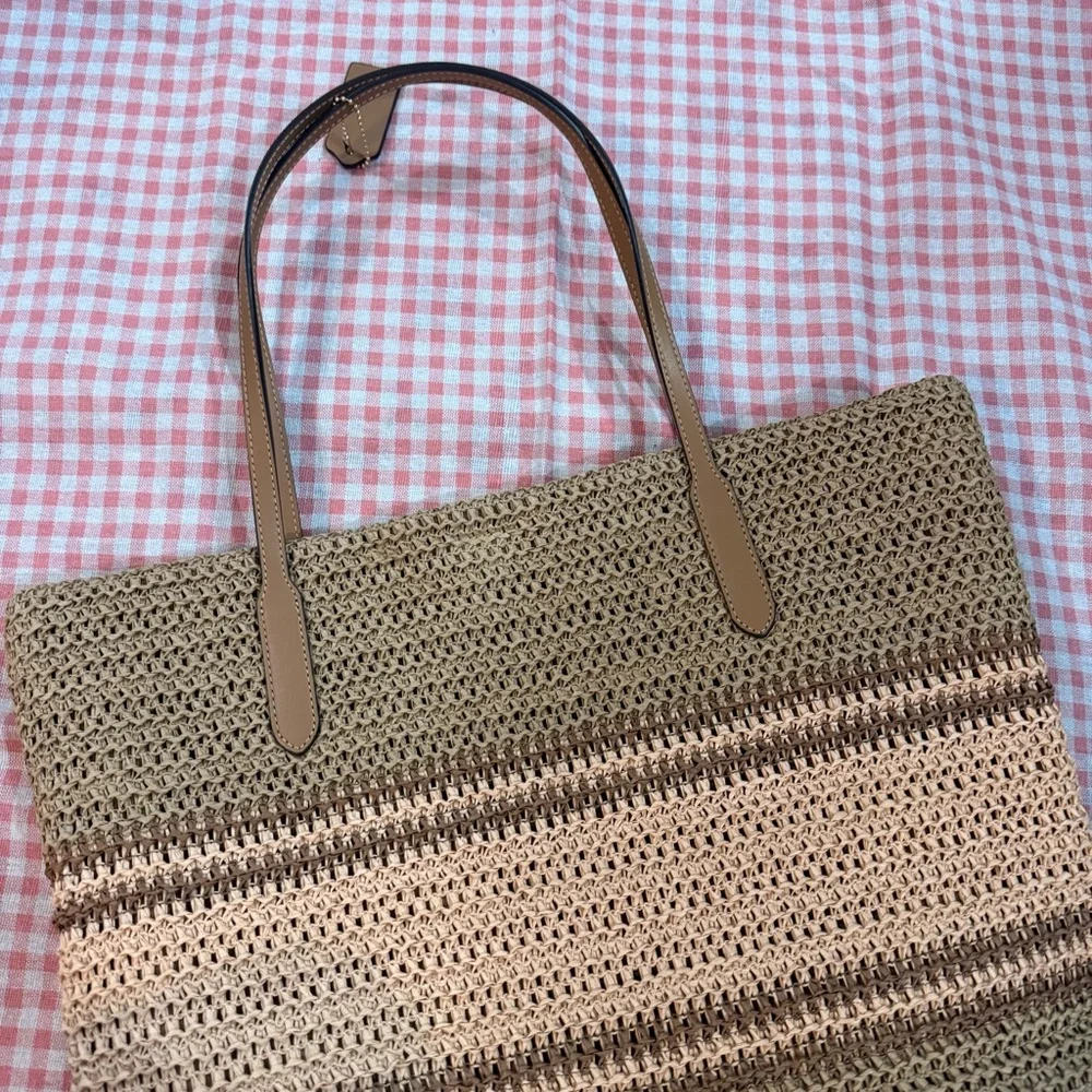 Coach Woven Straw Tote in Brown and Pink - Picture 8 of 9